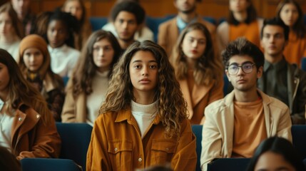 Multiethnic group of university students in lecture hall