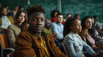 Obraz premium Multiethnic group of university students in lecture hall