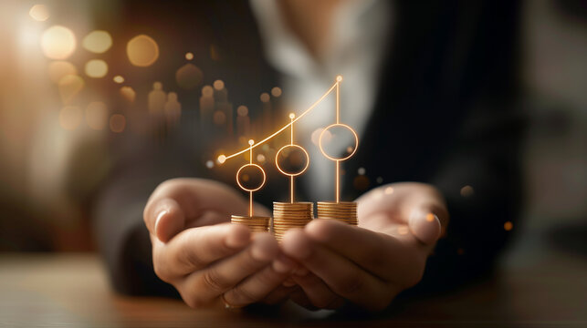 Investment concept, Coins graph stock market with bokeh background