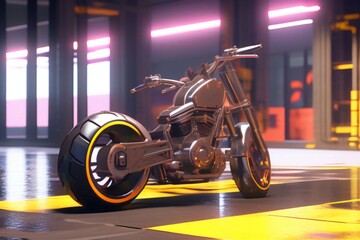 Realistic futuristic flying motorcycle