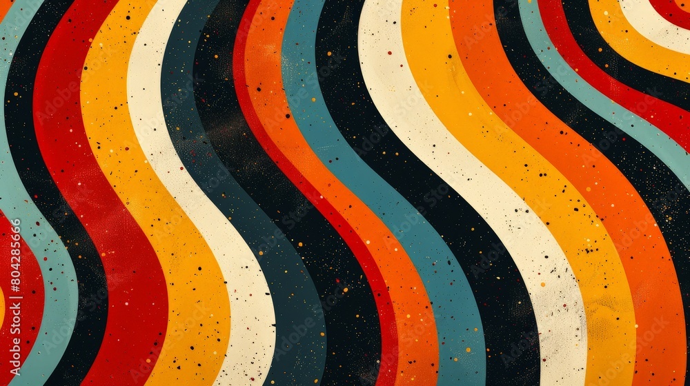 Poster multicolored waves create a vibrant pattern against a black backdrop