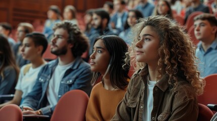 Fototapeta premium Multiethnic group of university students in lecture hall