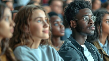 Multiethnic group of university students in lecture hall