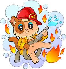 cute little cat fireman, illustration design