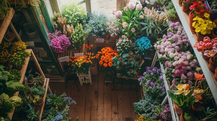 A flower shop with many different types of flowers