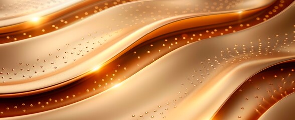 3d, abstract background with golden wavy lines and dots, shiny surface, metallic texture, shiny light effect, elegant wallpaper design - obrazy, fototapety, plakaty