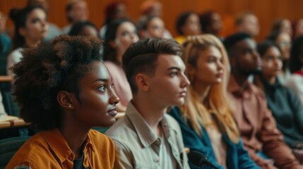 Multiethnic group of university students in lecture hall