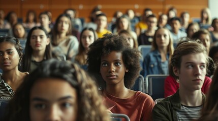 Multiethnic group of university students in lecture hall