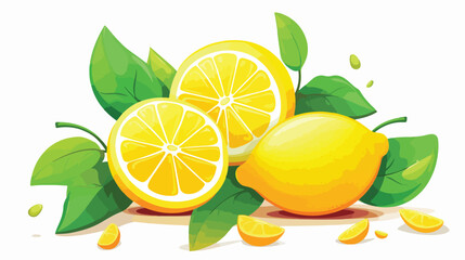 Fresh lemon with mint leaves on white background 2d