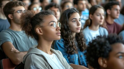 Obraz premium Multiethnic group of university students in lecture hall