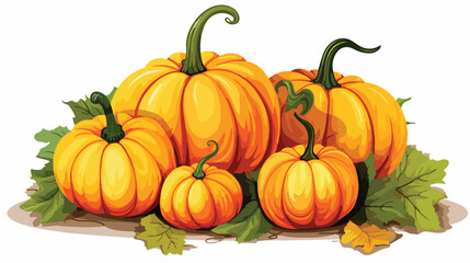 Fresh pumpkins on white background 2d flat cartoon