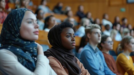 Obraz premium Multiethnic group of university students in lecture hall