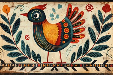Colorful Bird Painting on Wall