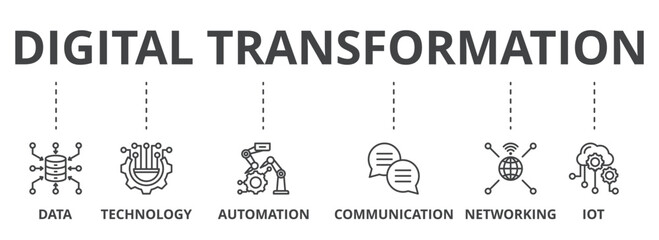 Digital transformation concept icon illustration contain data, technology, automation, communication, networking and iot.