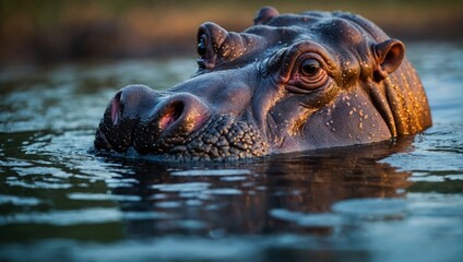 Fototapeta premium hippos half in water