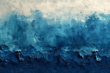 A Painting of a Blue Ocean With White Clouds
