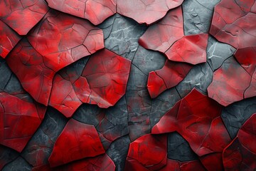 Vivid red contrasting with neutral grey cracks creating a bold and dramatic abstract background