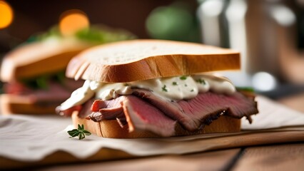 Delicious meat sandwich food close up