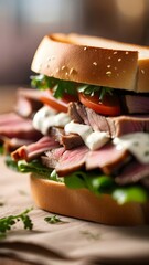 Delicious meat sandwich food close up