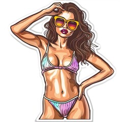Girl with brown hair and sunglasses wearing a bikini