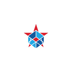 Star and box in geometric shape logo design.