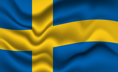 Waving swedish flag 3D illustration. The national flag of Sweden.	