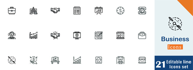 Business outline icon collection set