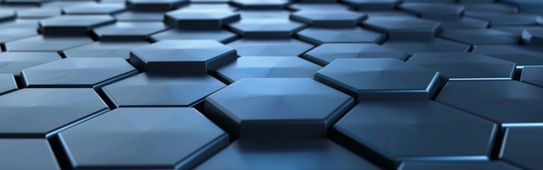Abstract background with blue hexagons in the form of carbon material. Banner.