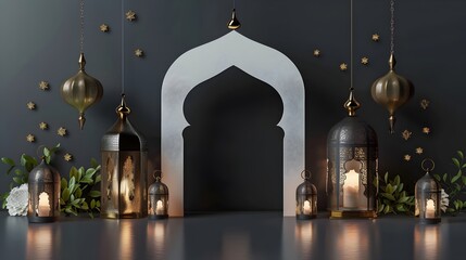 Fototapeta premium Vibrant Celebration Decor with Moroccan Lanterns eid ul adha concept
