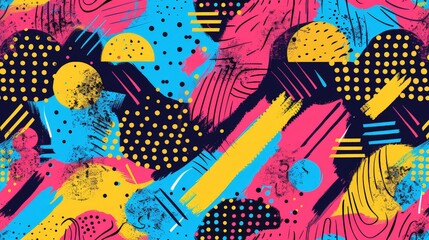 A colorful abstract pattern featuring a dynamic array of bright hues and geometric shapes