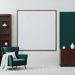 Picture frame mockup with blank canvas for home interior design