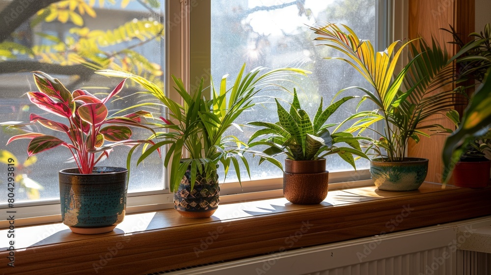 Poster Row of Potted Plants on Window Sill