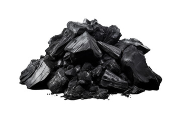 The Monochrome Mountain: A Sculptural Symphony of Black Coal. On a White or Clear Surface PNG Transparent Background.