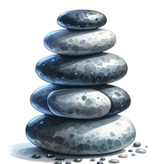 Stones, pyramid, cairn, hot stones, massage, beauty salon, watercolor illostration, isolated, white background