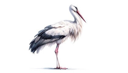 Stork, bird, watercolor illustration, isolated element, white background, symbol of family, peace, beatyful bird, nest