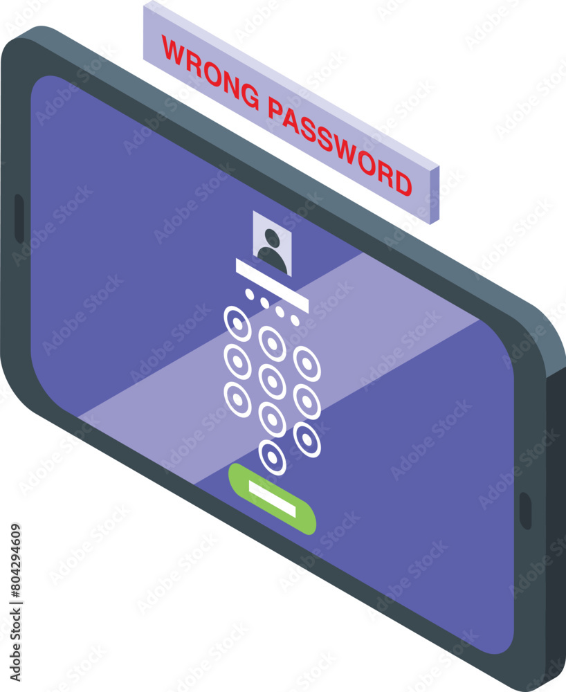 Poster phone wrong password icon isometric vector. signing problem. mobile login problem