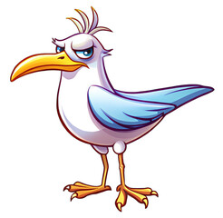 Illustration of a seagull. Cartoon style. Funny angry bird character highlighted on a white background. Vector illustration