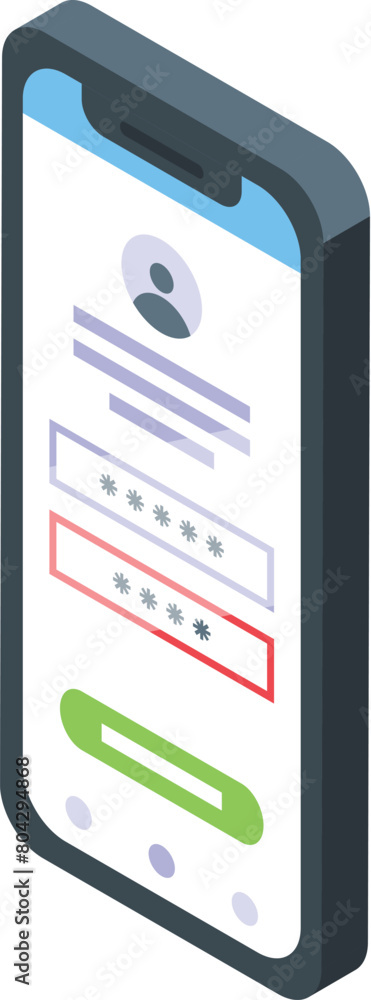 Poster mobile wrong account icon isometric vector. incorrect password. locked phone login