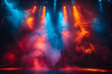 Electrifying Stage Lights Ignite the Atmosphere with Vibrant Hues and Mesmerizing Beams,Captivating the Audience in a Dramatic Theatrical Performance