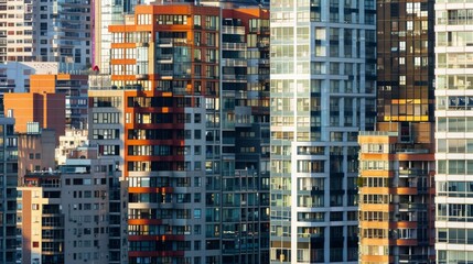 Obraz premium Conglomerate of modern high-rise buildings in a financial area in the metropolitan area of Barcelona in Spain