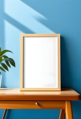 Picture frame mockup with blank canvas for home interior design
