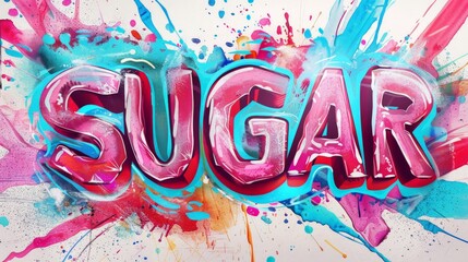 Artistic sugar typography splashed with vibrant paint on a textured background. - obrazy, fototapety, plakaty