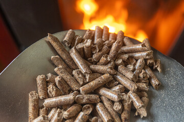 wood sawdust pellets for wood stoves, ecological biofuel - obrazy, fototapety, plakaty