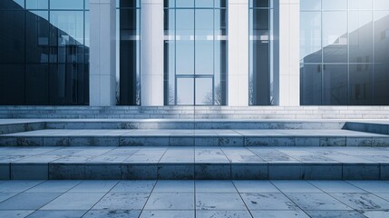 Fototapeta premium Architecture and Exterior of Front Steps and a Platform at the Main Entrance to Large Modern Building.