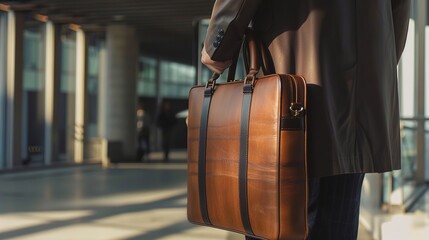 a gender-neutral leather laptop bag with modern design elements