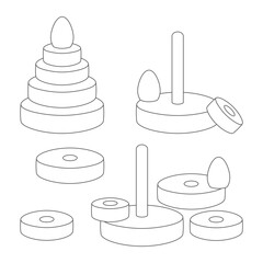 Pyramid toy constructor. Educational game for kids. Coloring page for children.