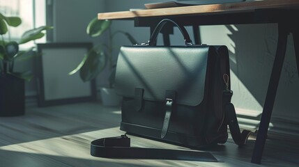 a minimalist black leather messenger bag