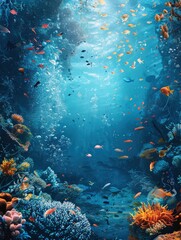 Underwater world, abstract marine backgrounds for your design and copy space - generative ai