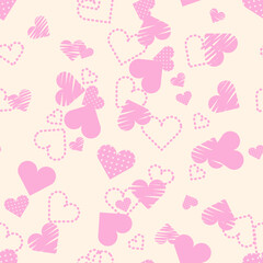 pattern with pink hearts on yellow backboard. Vector illustration