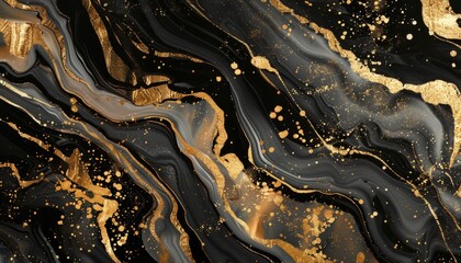 A luxurious gold and black marble background with abstract ink patterns, suitable for sophisticated art displays or upscale wallpaper designs